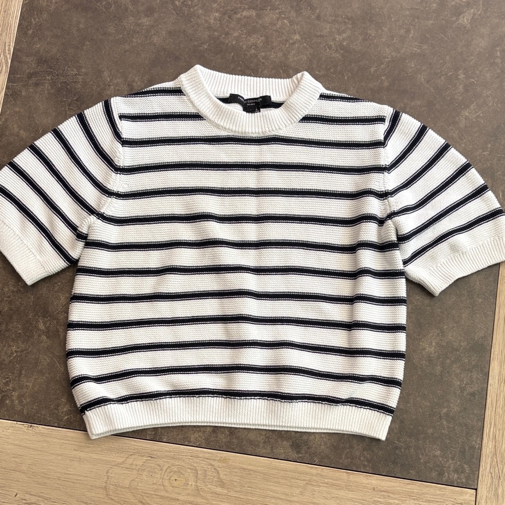 French Connection Short Sleeve Striped Knit Sweater - White & Navy